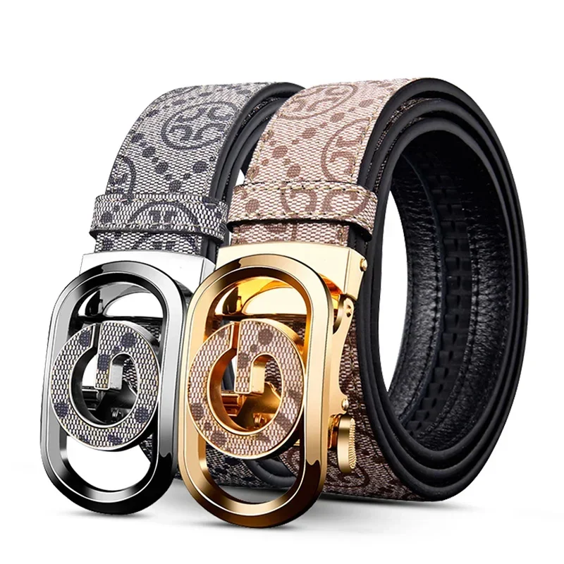 

2024 New Luxury Business Men's Automatic Genuine Leather Belt Male Brown Silvery Fashion Luxury Designer Golf Trouser Mens Belt