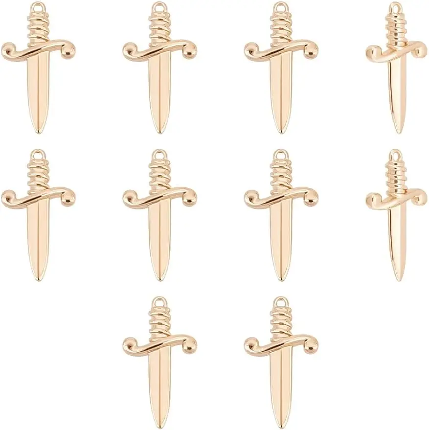 

10pcs Real 18K Gold Sword Pendants 26mm Brass Dagger Charms Hypoallergenic Punk Earring Sword Charms Metal Bracelets Charm