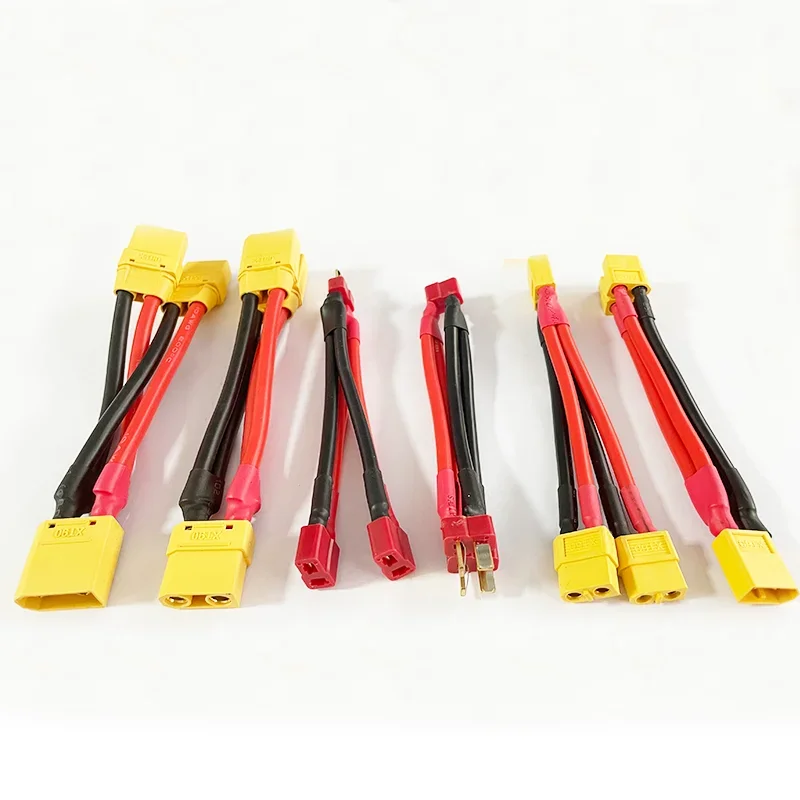 100mm T Plug/XT60/XT90 Parallel Battery Connector Cable Male/Female Dual Extension Y Shape 12AWG Silicone Wire for RC Drone