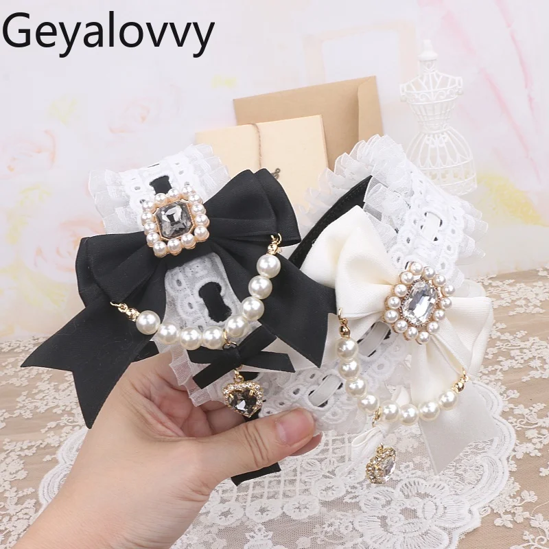 Handgemachte Original japanische Haarschleife Schwerindustrie Perlenschleife Haarnadel Strass Spitze Licht Lolita Stirnband japanische Kopfbedeckung