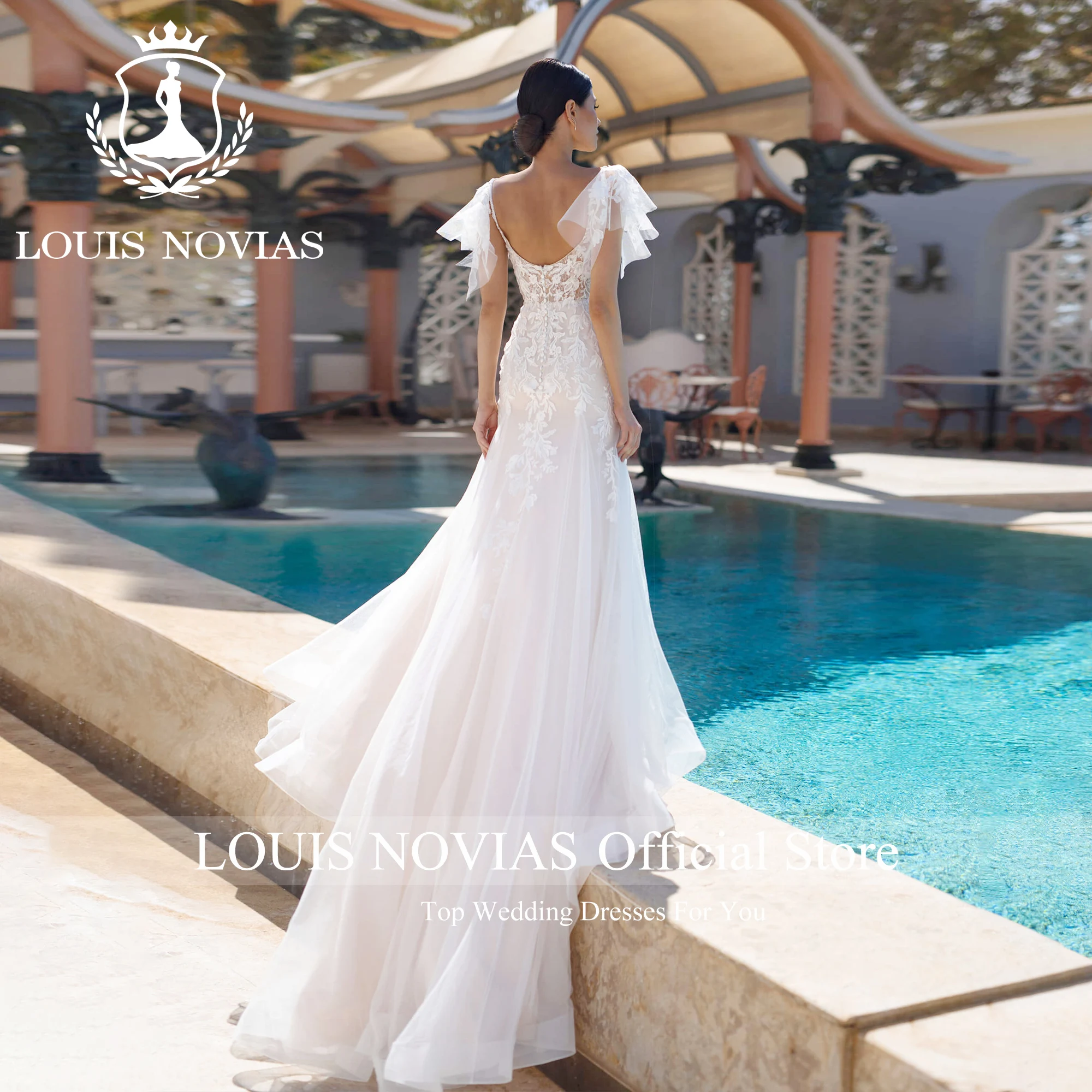 LOUIS NOVIAS Mermaid Wedding Dresses 2023 With Detachable Short Sleeves Sweetheart Embroidery Spaghetti Straps Wedding Gown