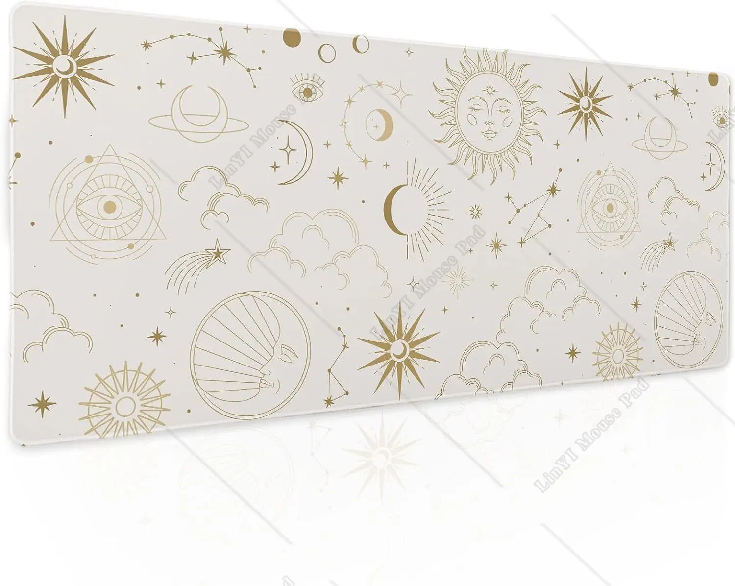 boho moon large mouse pad lua estrela nuvem tapete de mesa branco grande antiderrapante base de borracha borda costurada 01