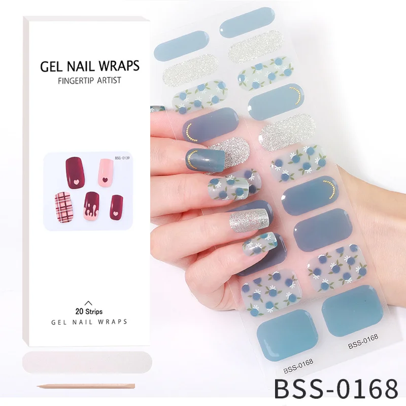 Autocollants pour ongles en gel semi-durci, 20 conseils, photothérapie, cuisson, style INS, couverture complète, décalcomanies