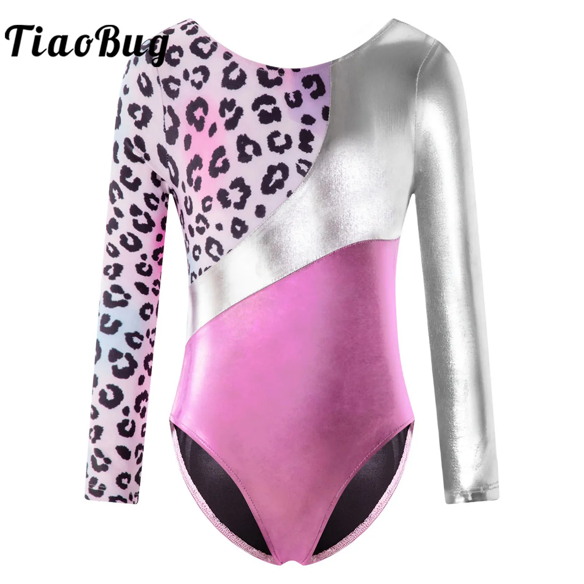 Long Sleeves Gymnastics Workot Bodysuit Jumpsuit for Kids Girls Leopard Print Ballet Dance Leotards Ballerina Practice Costume