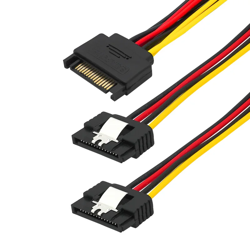 

High Quality SATA II Hard Disk Power 15Pin SATA Male To 2 Female 15Pin Power HDD Splitter Y 1 To 2 Extension Cable 20CM