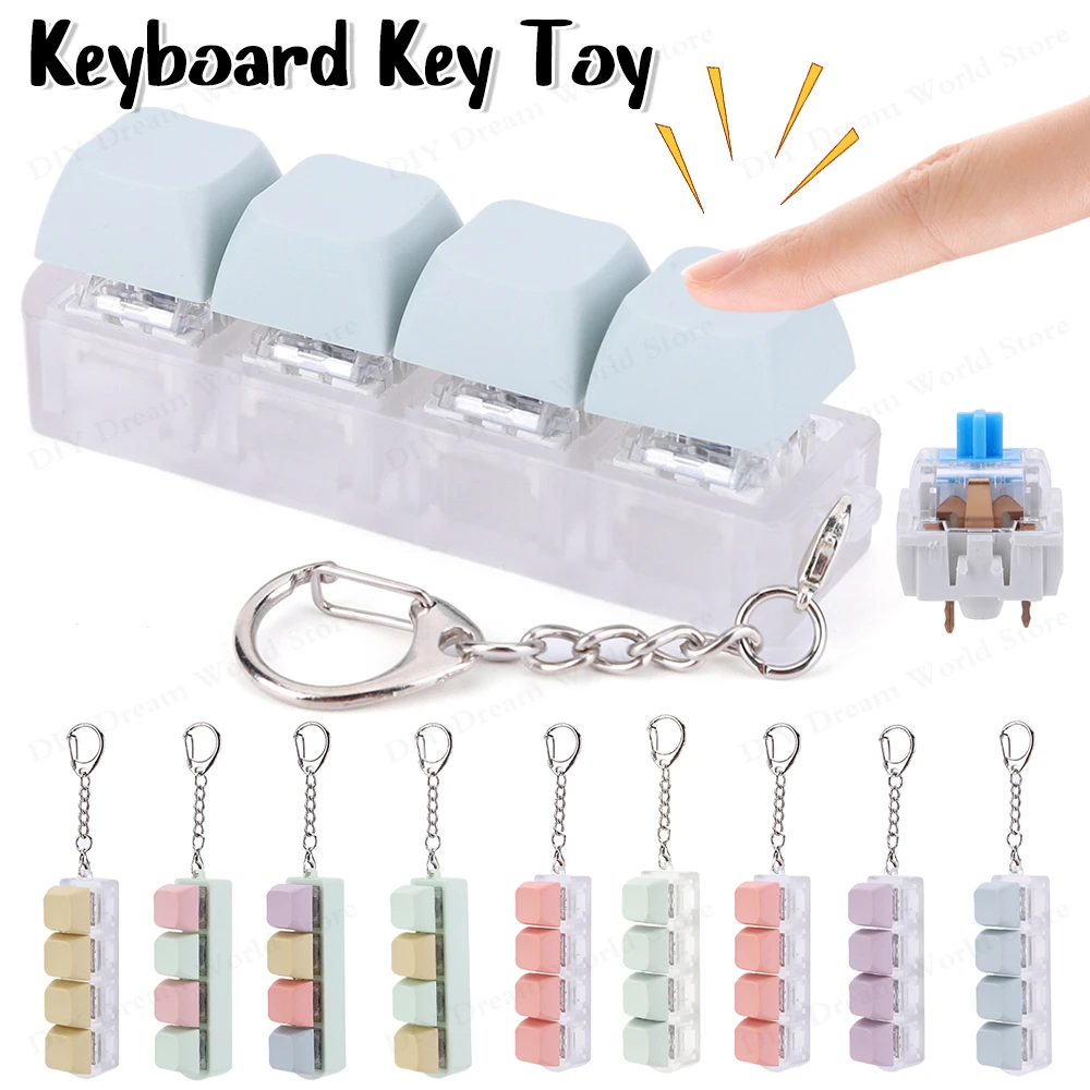 4 teclas botón Keycap Fidget llavero teclado juguete teclado Clicker juguete teclado cubo juguete para adultos regalos para aliviar el tiempo de paso