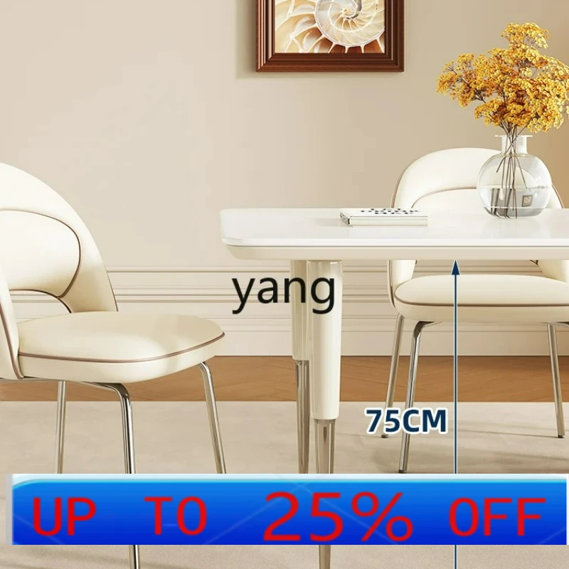 

LMM Stone Plate Dining Table and Chair Modern Simple Small Apartment Cream Style Rectangular a Table with Six Chairs