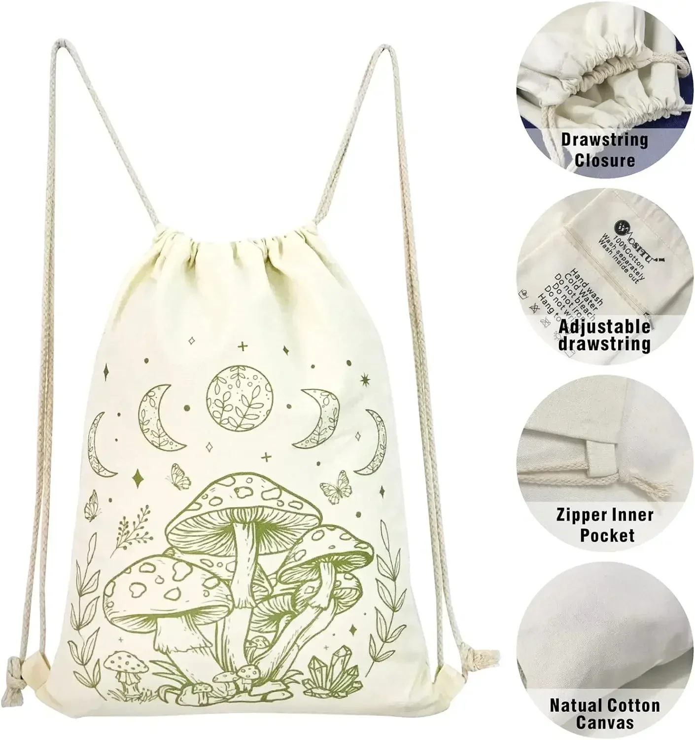 GCB-07 Backpack Aesthetic Mushroom Drawstring Bag Cute Cotton Canvas Backpacks for Women