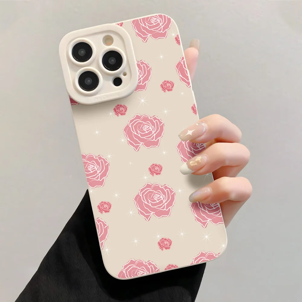 Pink Rose INS Wrist Strap Phone Case For iPhone 17 16 15 14 13 12 11 Pro Max X XS XR 7 8 16E 17E Plus Protector Lanyard Cover view 4