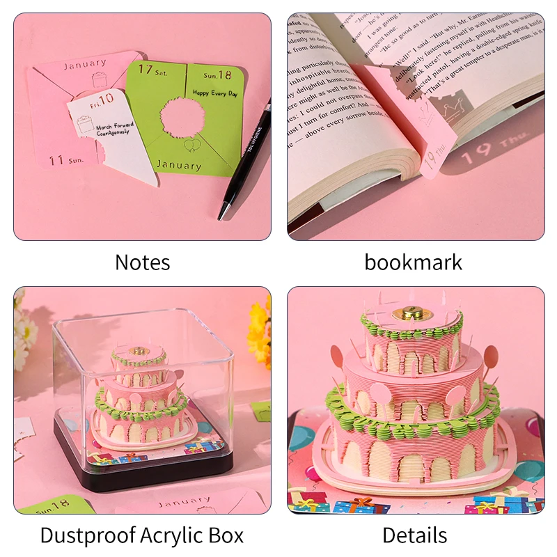 LED 및 3D 종이 조각이 포함된 Tear-off 2026 책상 달력 시계, 이상적인 크리스마스 선물 메모장