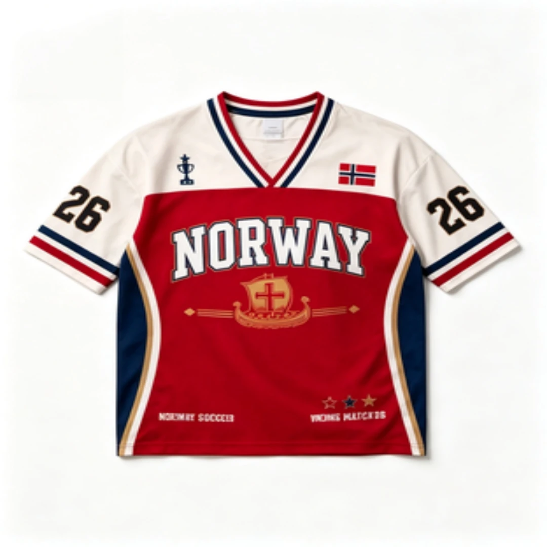Norway No.26 Football Jersey 3D Printed Mesh V-neck Short Sleeved Viking Ship Flag Football Loose T-shirt