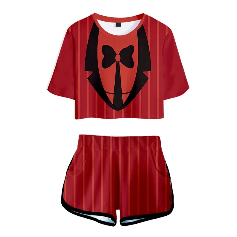 2025 Yiyicharlie Alastor Cosplay Angel Dust Summer Outfits Cartoon Hell Inn Roleplay Short Sleeved Set Anime Unisex Halloween Su-image