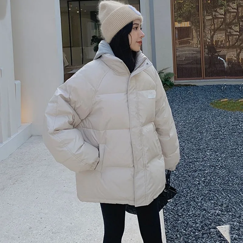 Jaqueta grossa e quente solta para mulheres, Parkas curtas femininas, casaco de maré pendular, outwear versátil de simplicidade, novo inverno, 2023