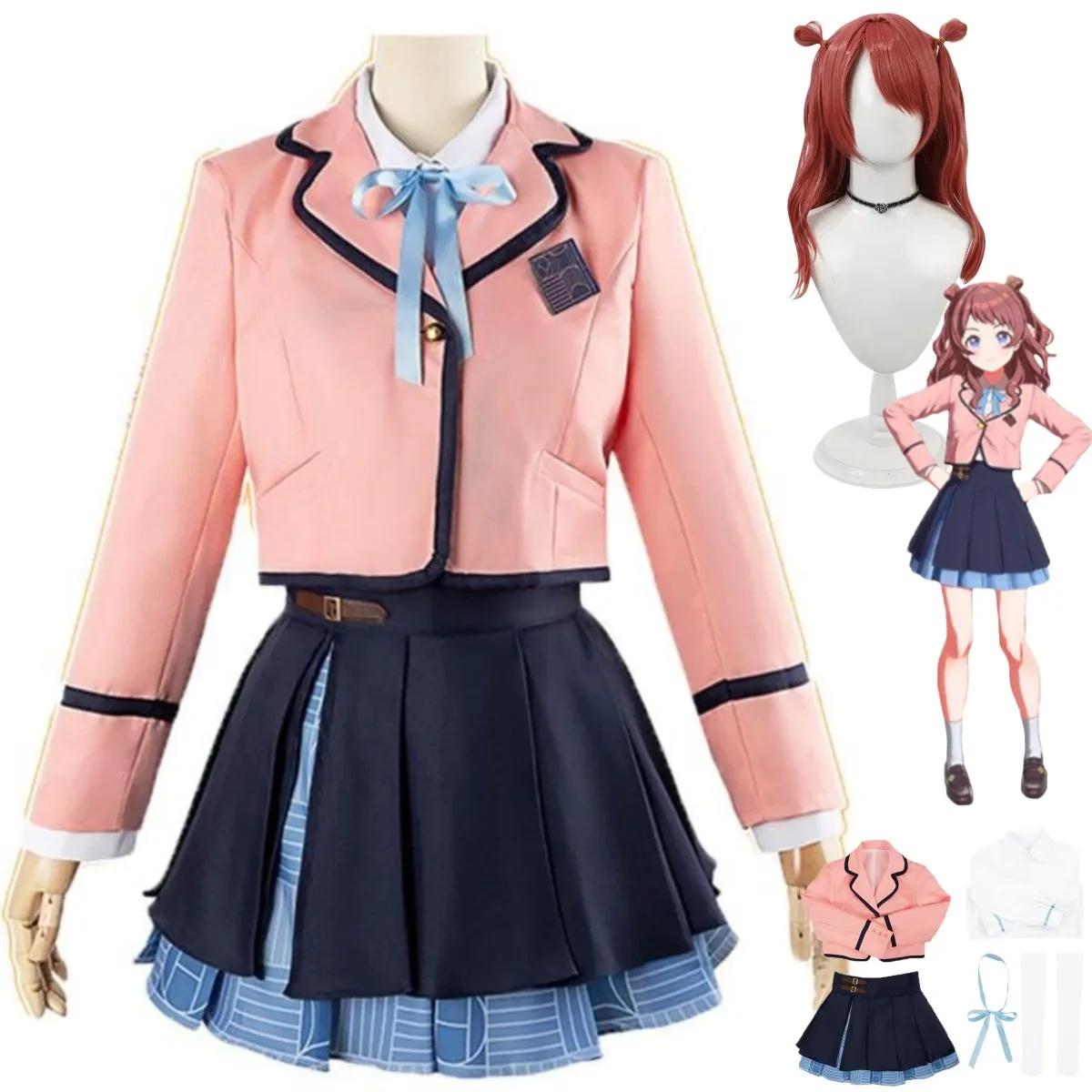 

Anime Game Gakuen IDOLM@STER Hanami Saki Cosplay Costume Wig Japan South Korea JK Uniform Coat Skirt Woman Lovely Campus Suit