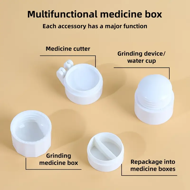 مجموعة قطع ومطحنة حبوب منع الحمل 4 في 1 مع صندوق تخزين. تقسيم الحبوب والطحن إلى البودرة للمنزل أو السفر أو استخدام الحيوانات الأليفة #3