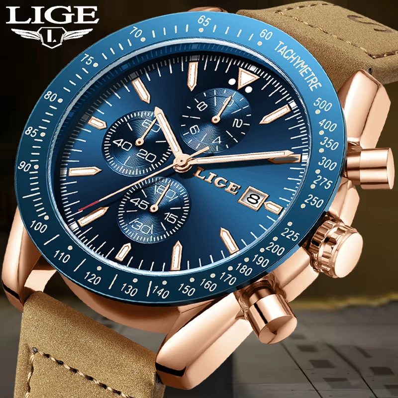 

LIGE Casual Watch For Men Fashion Business Leather Quartz Men's Watches Waterproof Luminous Chronograph Clock Male Montre Homme