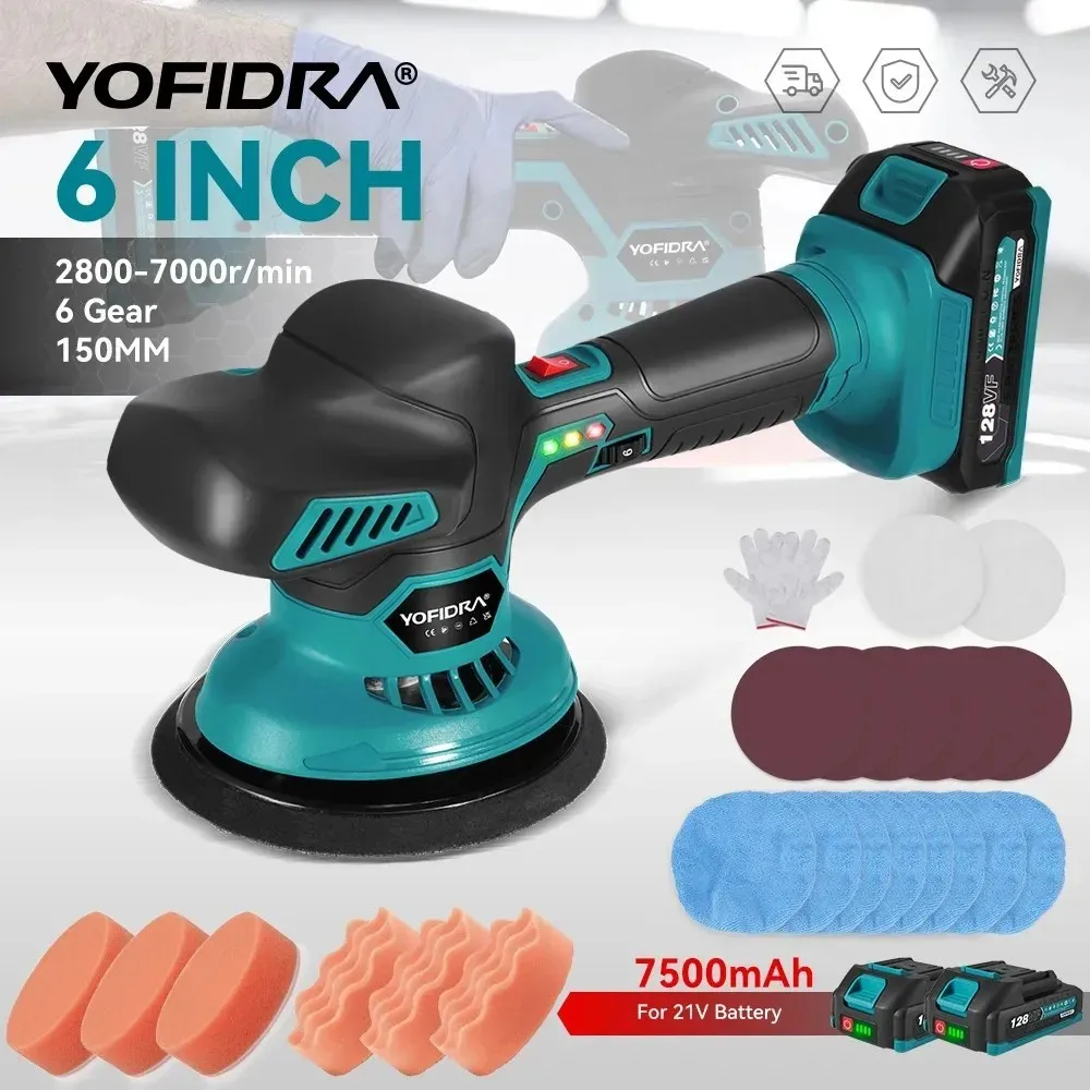 YOFIDRA polisseuse de voiture électrique 7000 tr/min 6 vitesses polissage Automobile scellage glaçure Machine rotative pour Makita 18V batterie broche