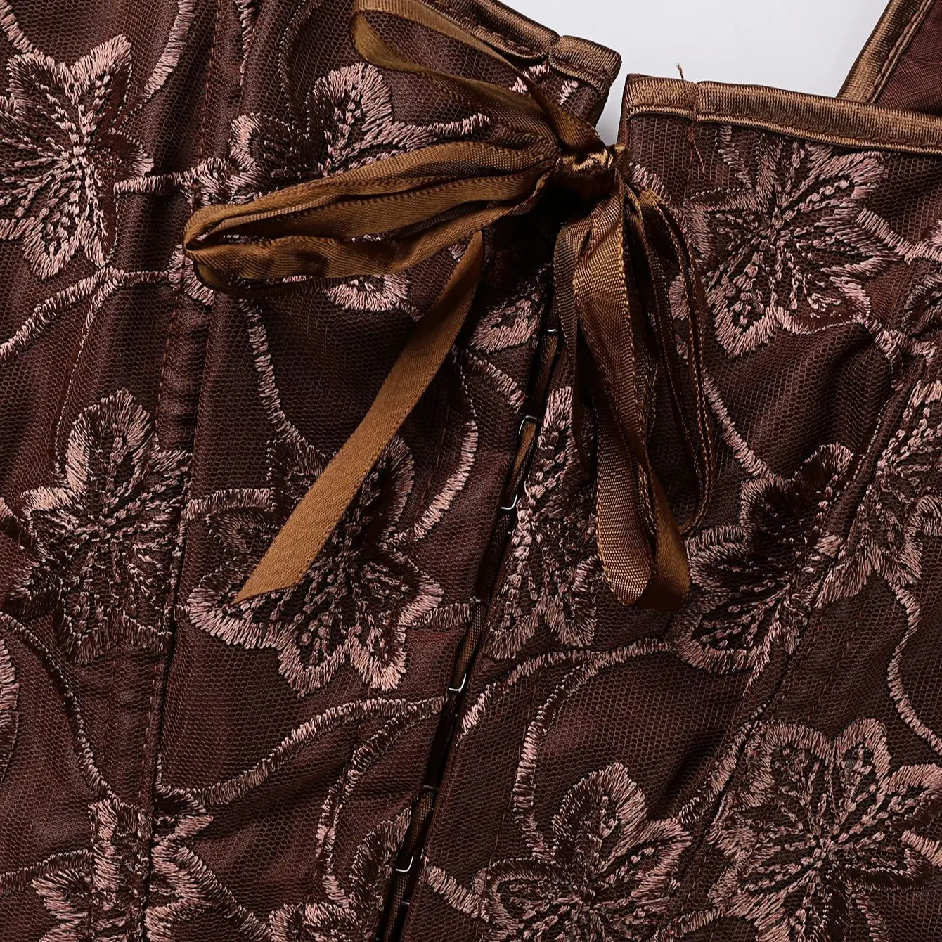 Top Corsé Floral Romántico con Bordado y Lazos Delanteros, Moldeador de Cintura para Mujer