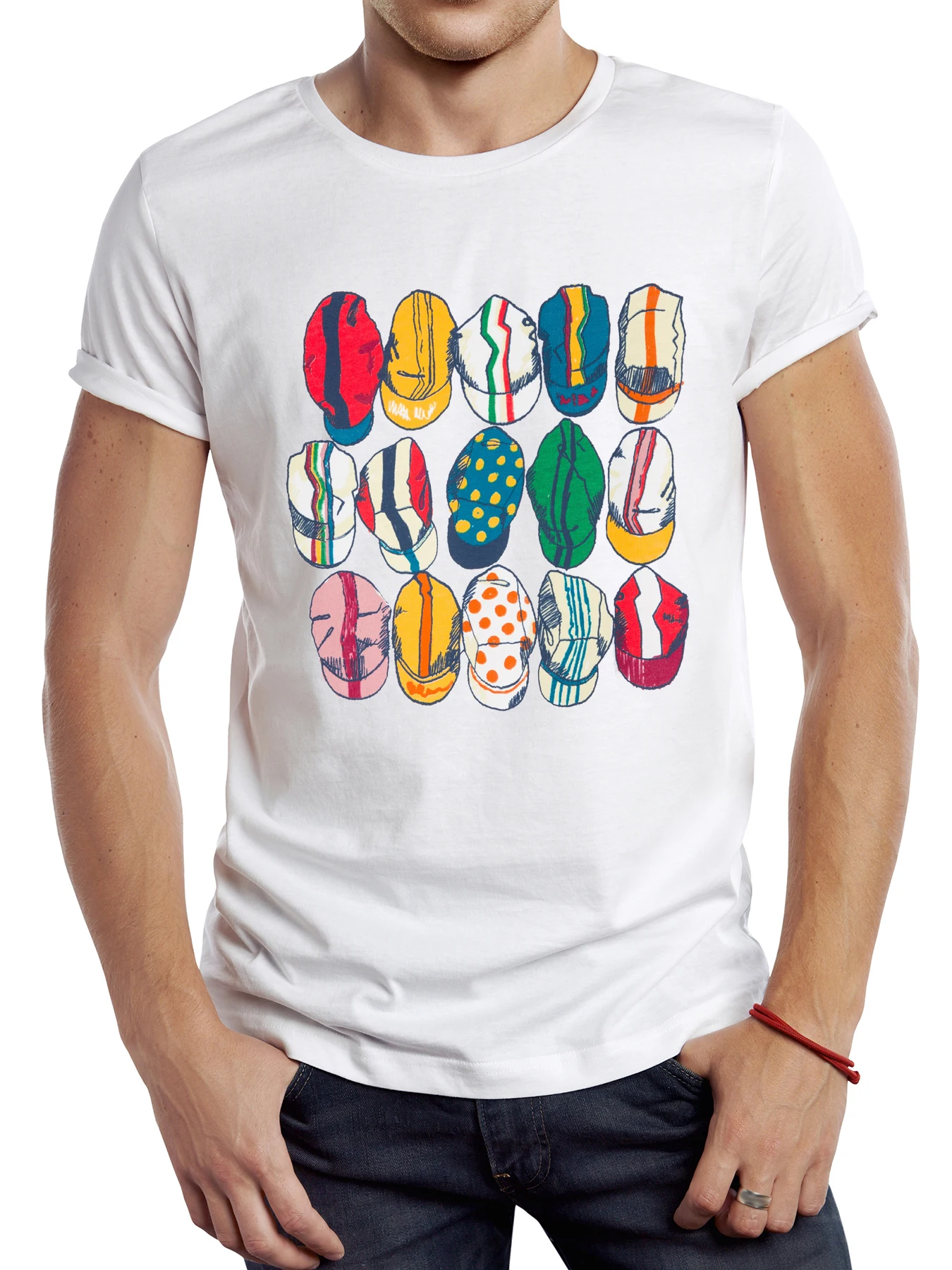 

FPACE Men Fashion White Cycling Caps Printed T shirt Cool Bicycle Hat Printing Tops Basic Male Tshirts