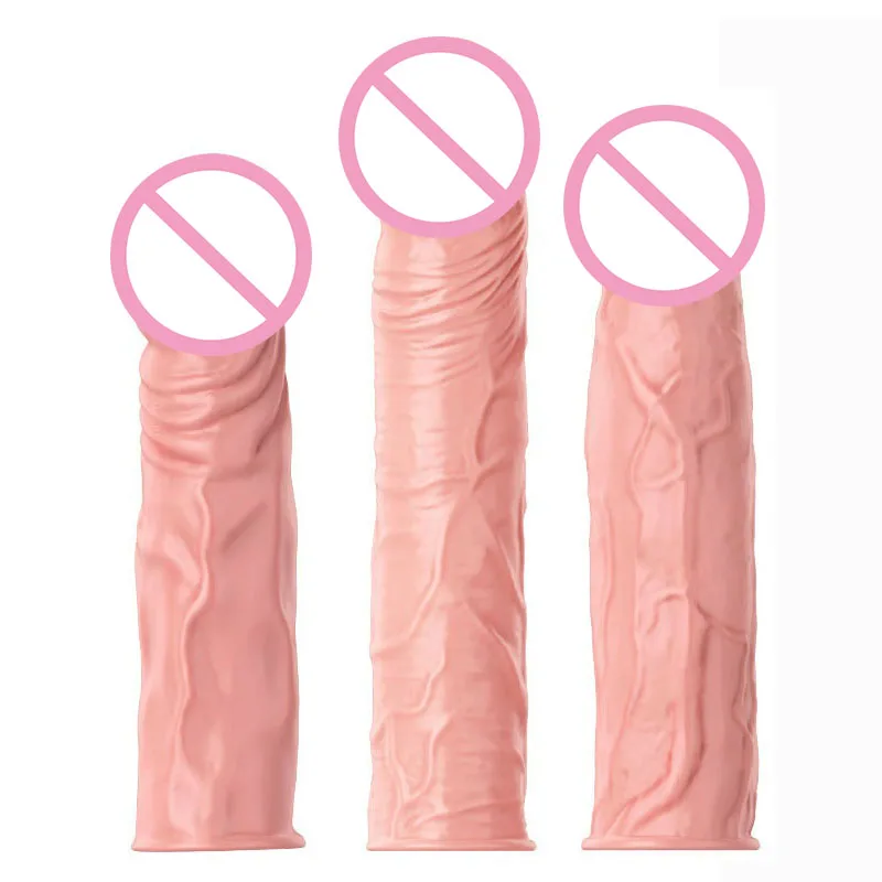 Silicone Reusable Condoms Penis Sleeve Extend Dildo Dick Ring Male Penis Extension Sleeves Sex Toys for Man Gay Adult Cock Rings