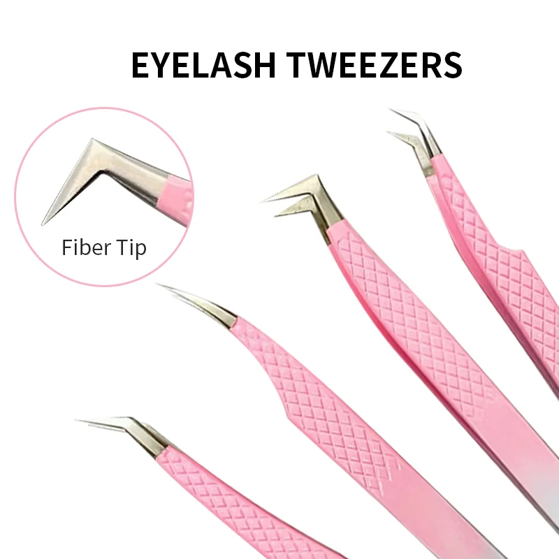 Didesun Pink Lash Tweezers Stainless Steel Eyelash Extensions Tweezers Fiber Tip High Precision Tweezers Makeup Tools