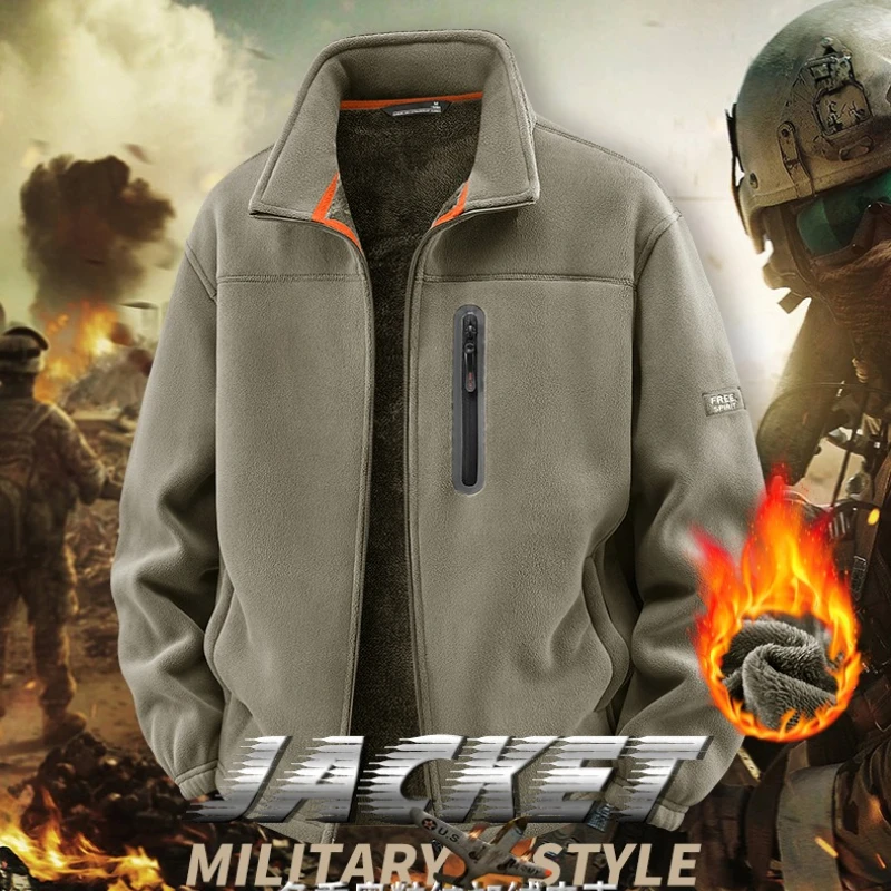 

Mens Jacket Winter Thicken Fleece Jacket Warm Windproof Coat Multiple Zipper Pockets Outdoors Plus Size Jackets Men Outwear