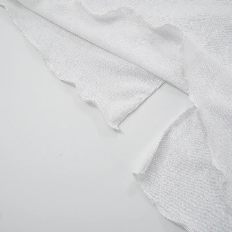 Abito da donna patchwork in rete trasparente tinta unita con scollo tondo, abito da festa elegante estivo con pieghe termoretraibili