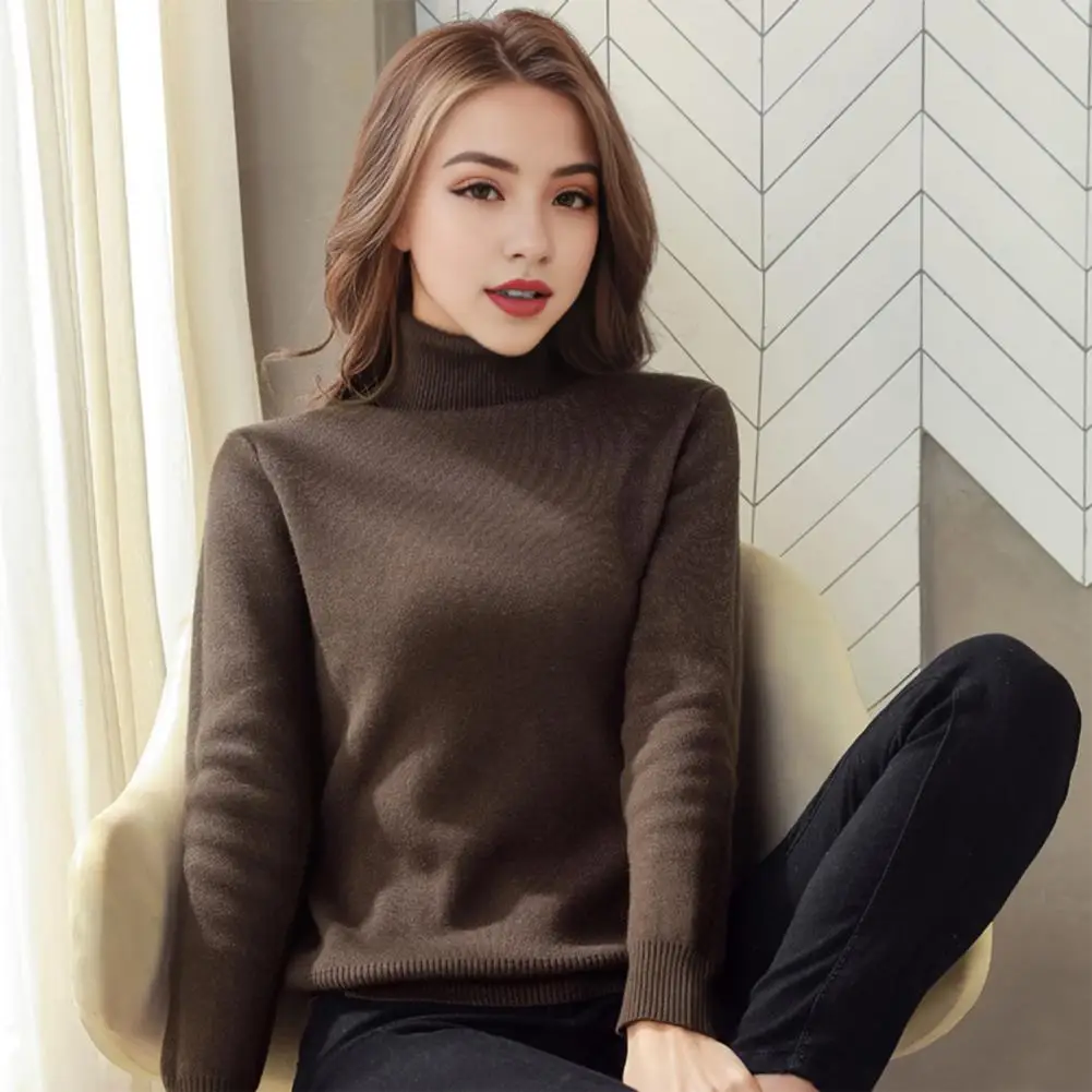 Knit Pullover Cozy Fleece-lined Knitwear for Women High Collar Pullover Tops Slim Fit Knitting Tops Thickened Warm for Wear