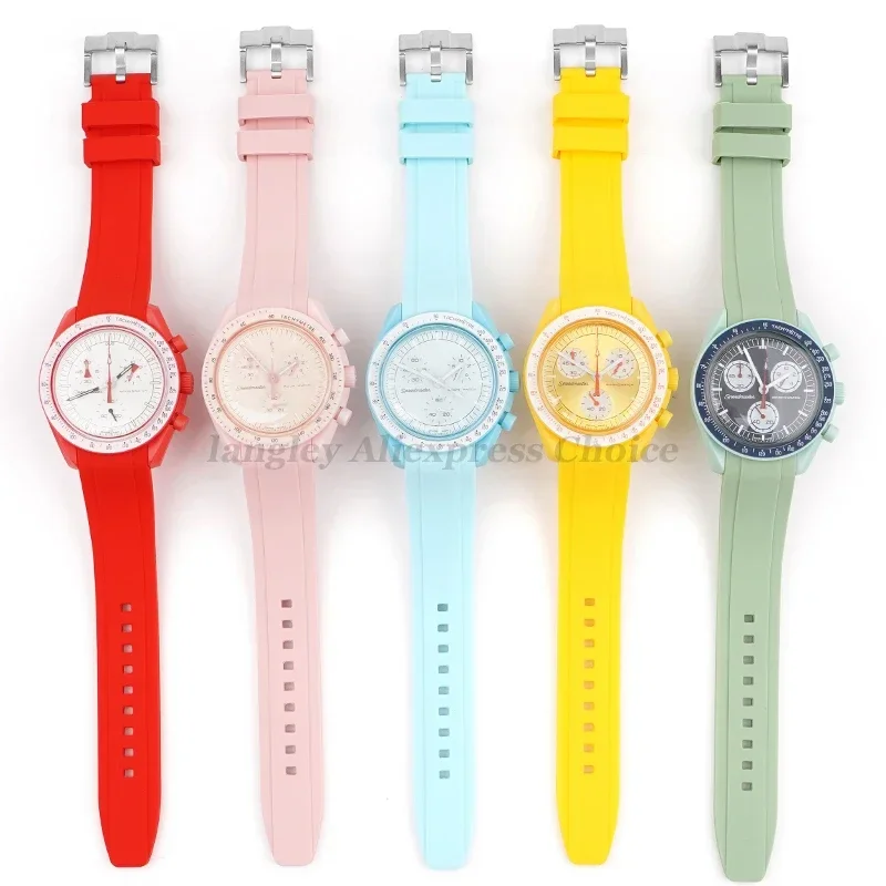 Curved End Silicone Strap for Swatch for Omega MoonSwatch Sport Diving TPU Rubber Watchband for Rolex Water Ghost Bracelet 20mm