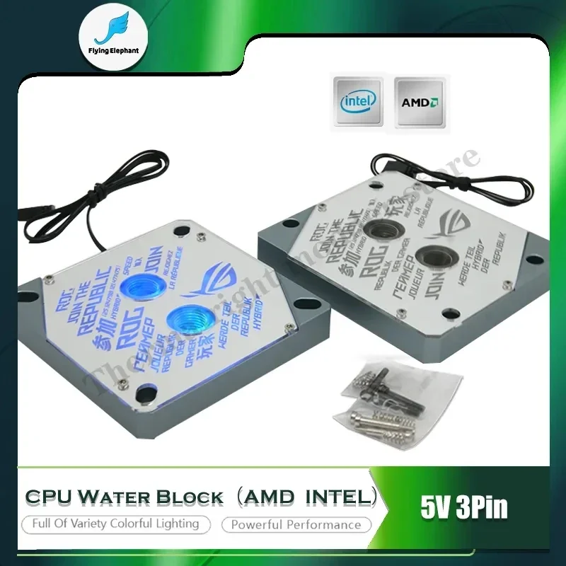 Bloco do Água-Refrigerador com superfície do espelho, Waterblock do processador central, apoio AM5, AM4, 1700, 1800, 20XX, ROG, projeto do logotipo, 5V, ARGB