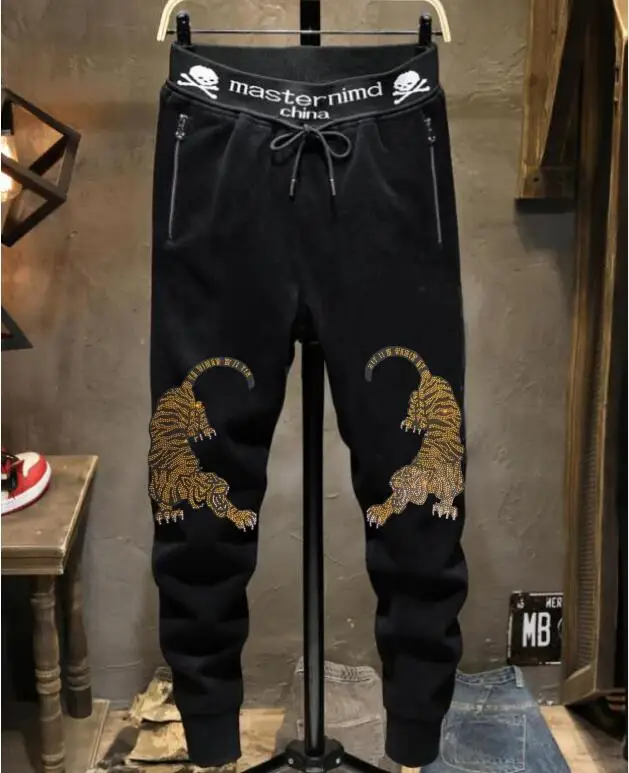 Rhinestones Skull pants Anime Graphic design  Men Fashion Streetwear  pant Slim hot sale trousers