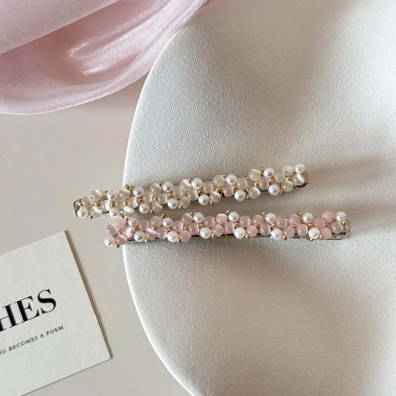 

Pearl Sweet Side Flat Hair Clip Elegant Crystal Bling Edge Clip for Women Fashion Alligator Claw Hair Accessory for Bangs