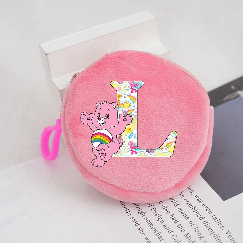 Caring Bears Round Coin Purse Anime Letter A-z Cute Keychain Wallet Bag Accessories Key Ring Decoration Pouch Handbag Girls Gift view 2