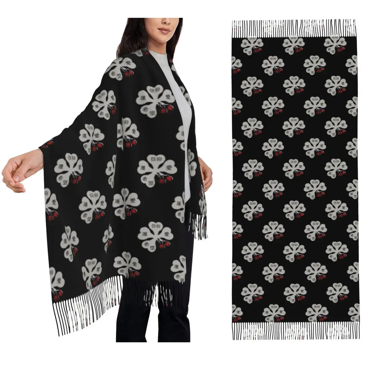 

Black Clover The Five Leaves 02 Scarf Tassel Scarves Women Soft Warm Shawls and Wraps Large Fall Winter Shawl Wrap