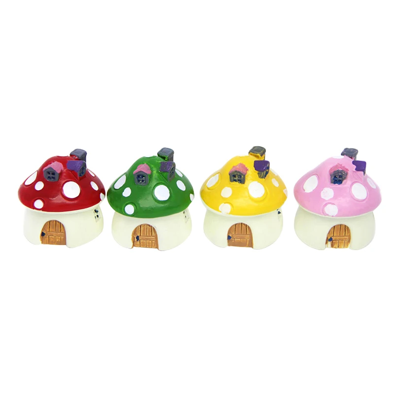 

4 Pcs Mushroom House Mini Cartoon Decorations for Plant Pot Miniature Fairy Garden Accessories Beautiful Color