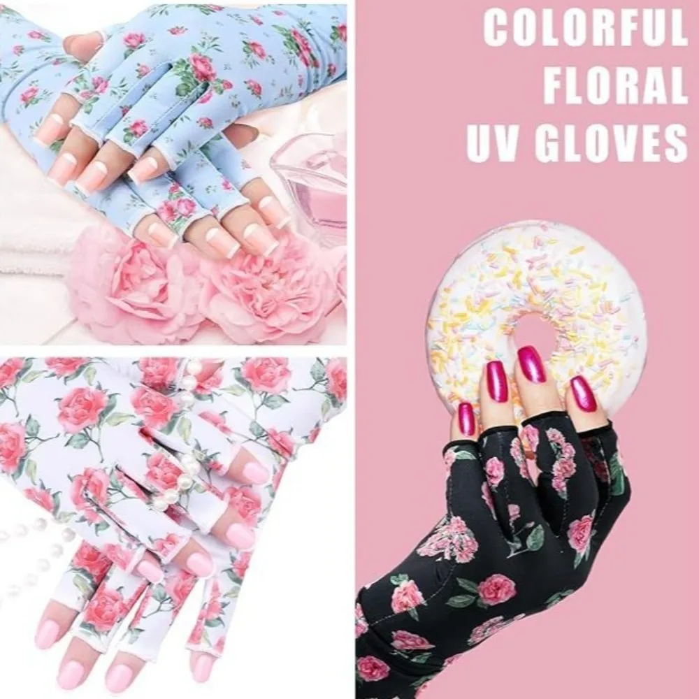 Новые солнцезащитные перчатки с половиной пальца, сенсорный экран, ледяные шелковые перчатки с цветочным принтом, анти-УФ-дышащие варежки для дизайна ногтей, летние
