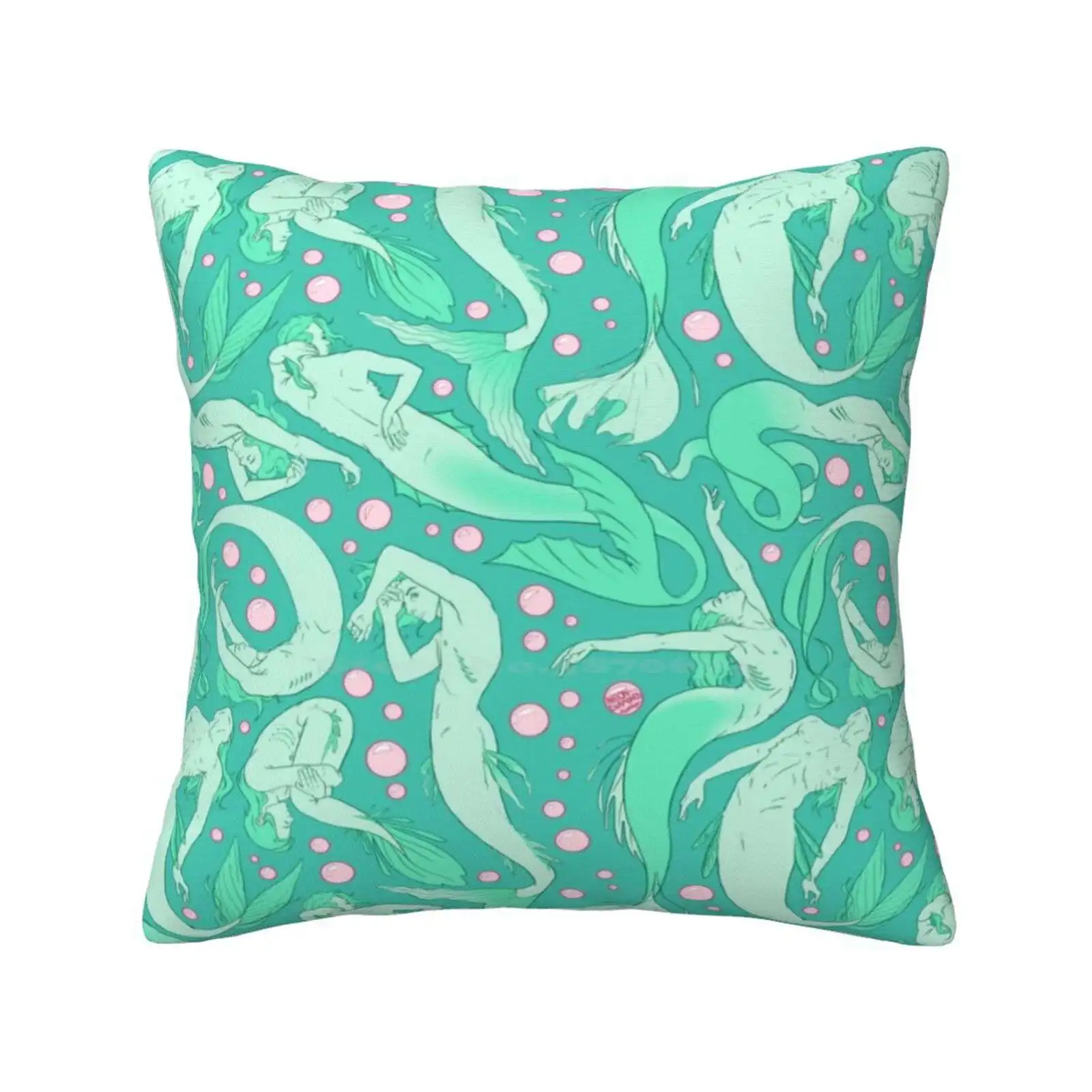 Tails Of The Deep Pillowslip Pillowcase Mermaid Merman Ocean Water Teal Pink Fish Tail Fin Bubbles