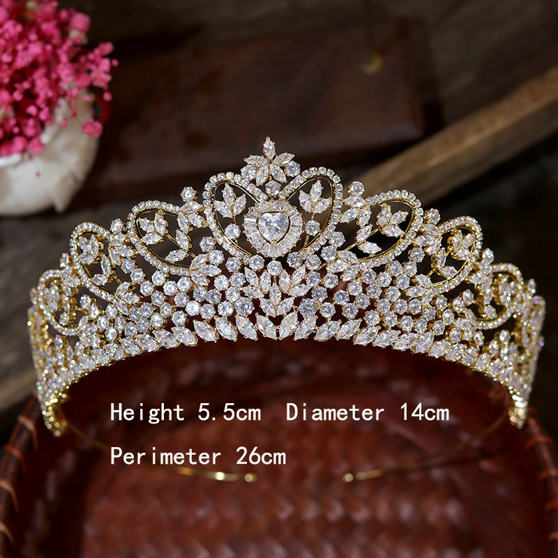 Mới Tinh Cô Dâu Vương Miện Và Tiaras Vàng Hình Trái Tim Couronne Mũ Đợi Đầu Đa Năng Dành Cho Nữ Cưới Cô Dâu Phụ Kiện Tóc Trang Sức