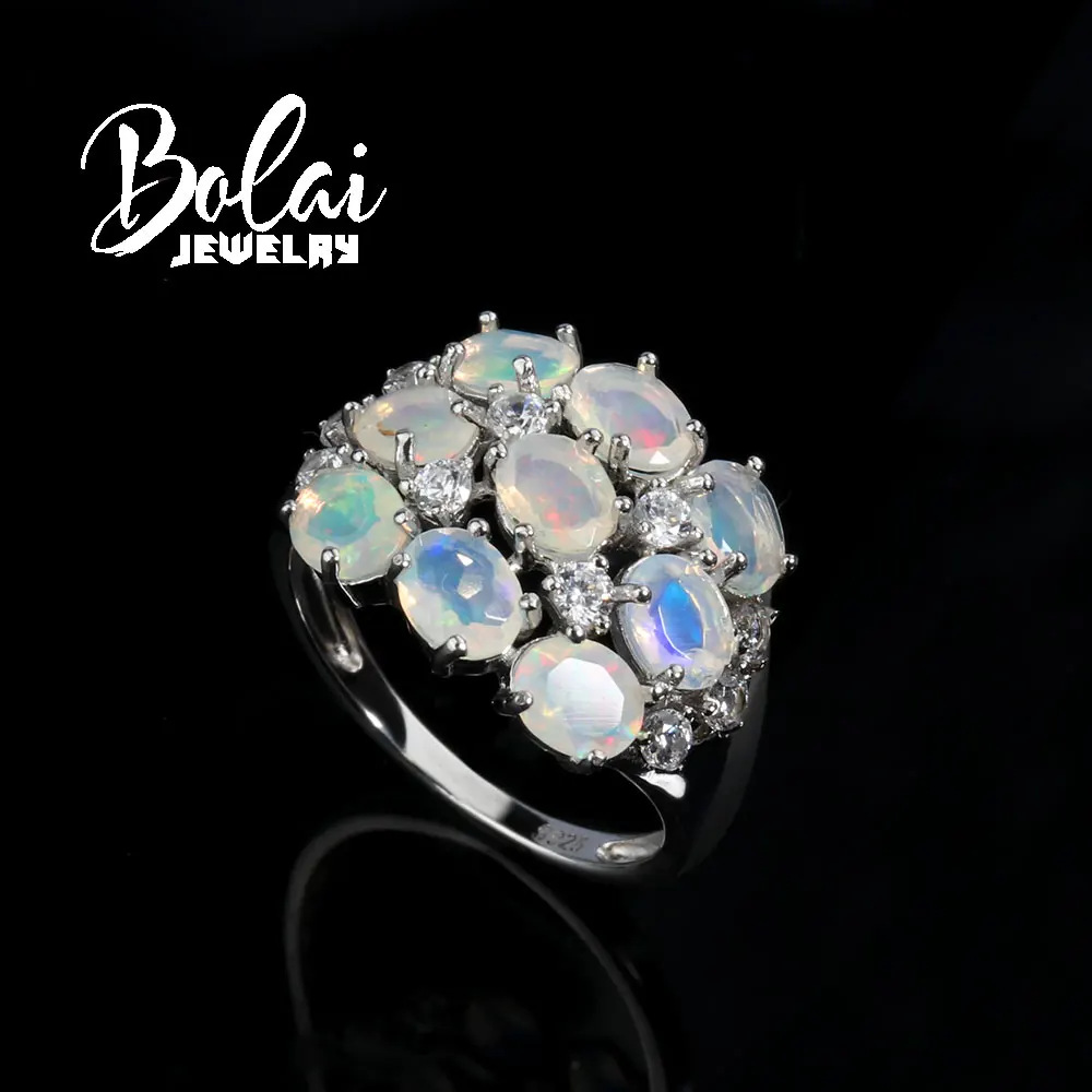 

Big silver ring with Ethiopia shinning opal Natural Gemstone jewelry 925 sterling silver for women mom wife nice gift