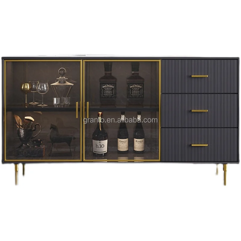 

New design dining room furniture gold stainless steel wine cabinet with drawer silver wall cabinet