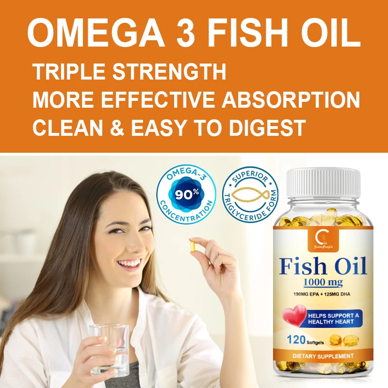 GPGP Omega 3 Fish Oil Capsules Rich In DHA and EPA Helps Improve Bad Mood,Brain & Heart Health