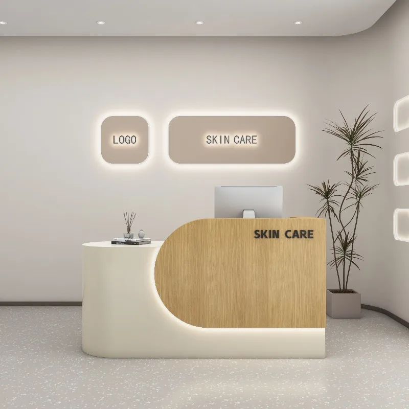 Reception con archiviazione profonda Bancone reception Design Banchi reception aziendali lunghi Mobili reception Mostrador bianchi a forma di L