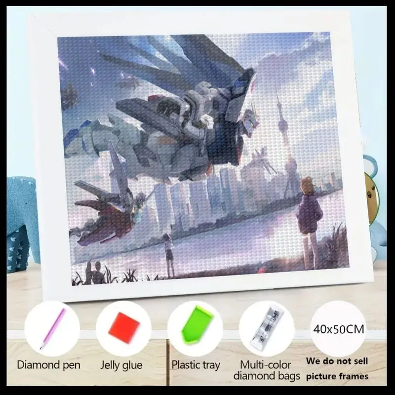 

1 шт., большой 5D алмазный набор премиум-класса, DIY аниме Sci-Fi Mecha Robot Gundam Art, полный дрель, набор для рисования кристаллами и стразами,