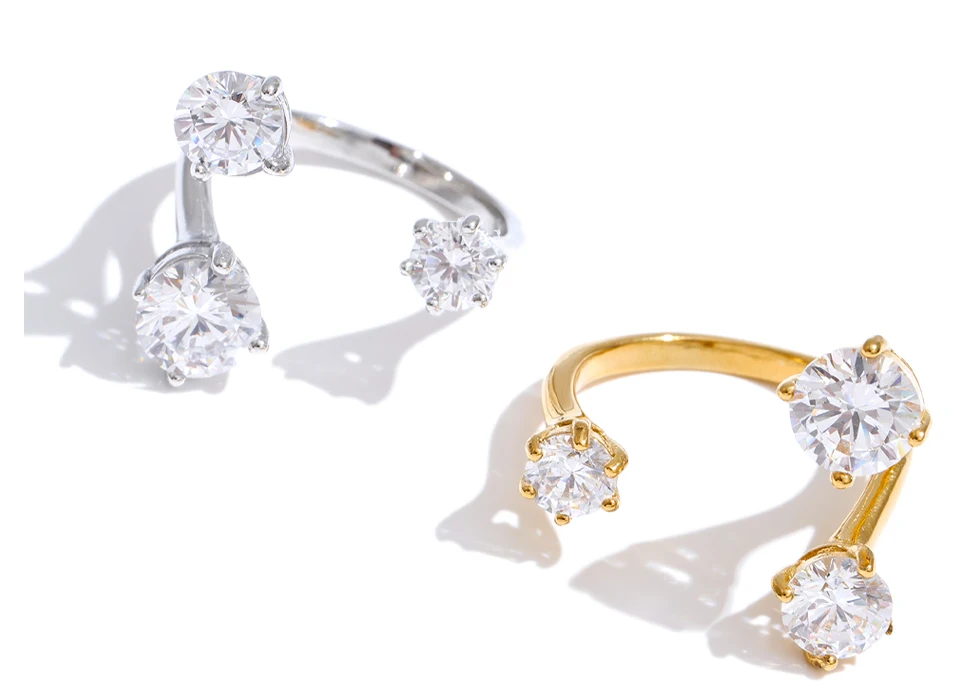 Yhpup verstellbarer Ring aus Edelstahl mit glänzendem Zirkonia, 16 Karat PVD-beschichtet, trendiger Premium-Schmuck für Frauen, Geschenk – Detail 2