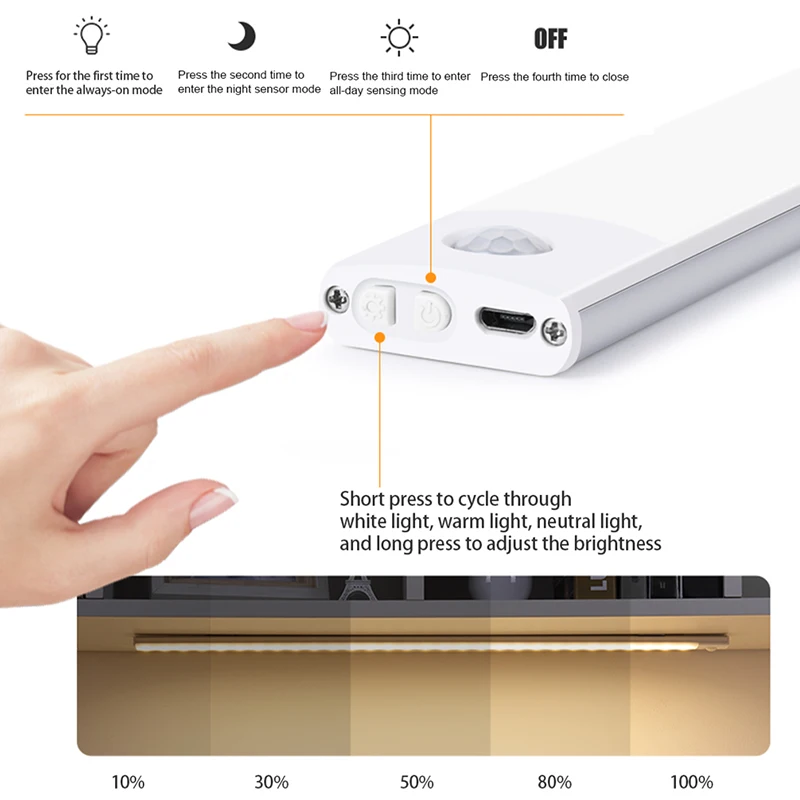 Night Light Led Light Under Cabinet Light Motion Sensor Closet Light Cabinet USB Rechargeable Kitchen Lighting Lamp