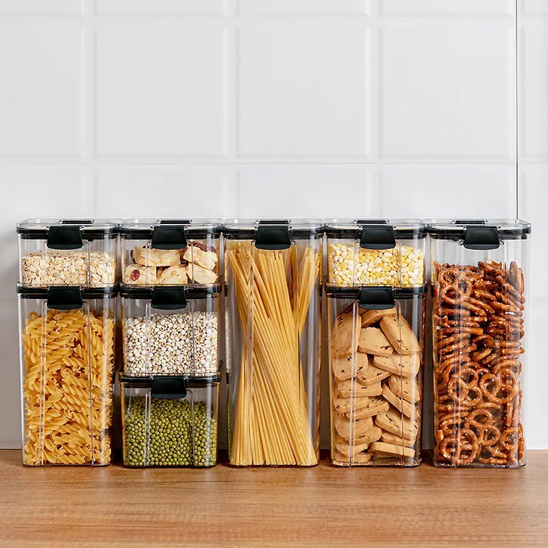 Food Storage Containers Plastic Kitchen Noodle Box Multigrain Storage Tank Transparent Sealed Cans Canister Fridge Organiser