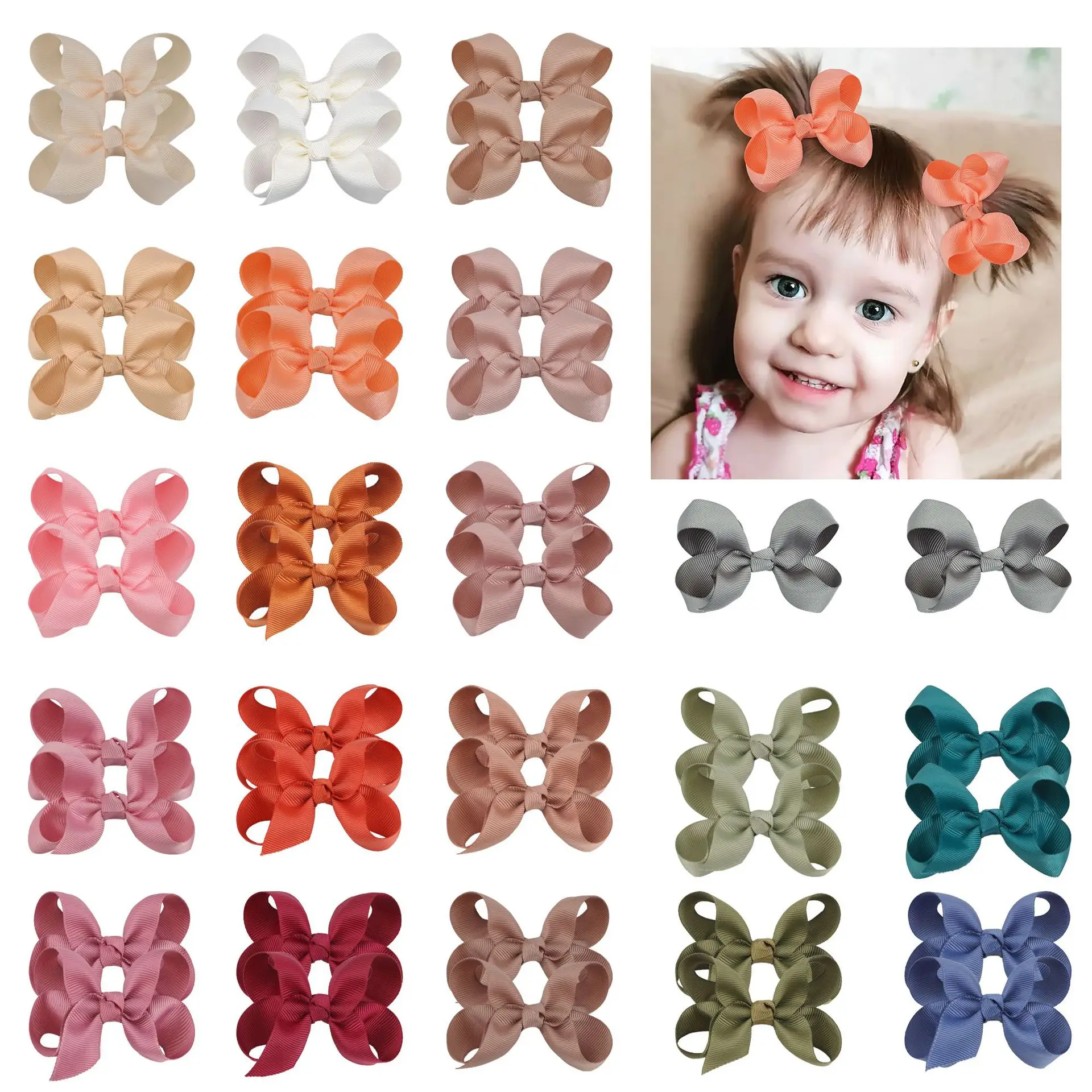 120pc/lot Cute 3inch Baby Girls Grosgrain Ribbon Bows Hair Clip Kids Handmade Bows Children Barrettes Hairpins Photo Props Gifts