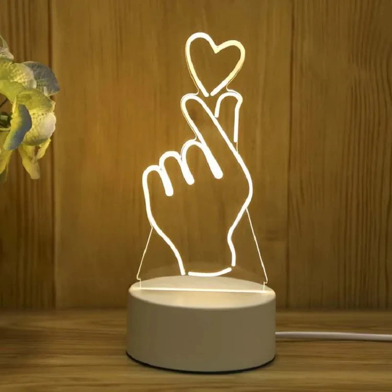 Lámpara LED romántica 3D con enchufe USB para el hogar, luz nocturna para niños, boda, fiesta de cumpleaños, Día de San Valentín, decoración de dormitorio