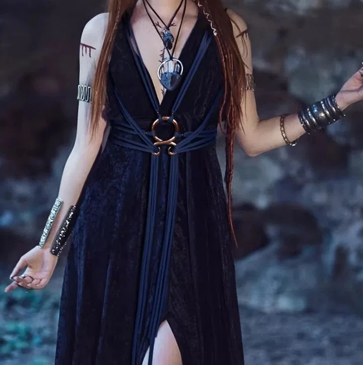 Nordic Style Metal Long Rope Knot Belt Irregular Waist Buckle Troll Cross Waist Chain Decorative Waistband Viking Accessories