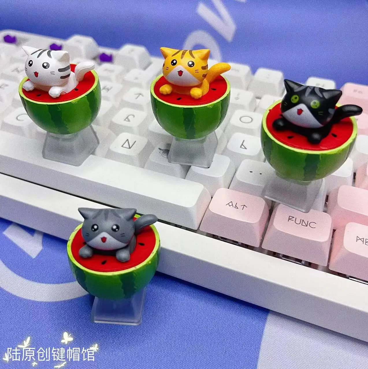 Creative Food Summer Watermelon Smile Cat Keycap DIY Decoration Cross Axis Light Transmitting Mechanical Keycap